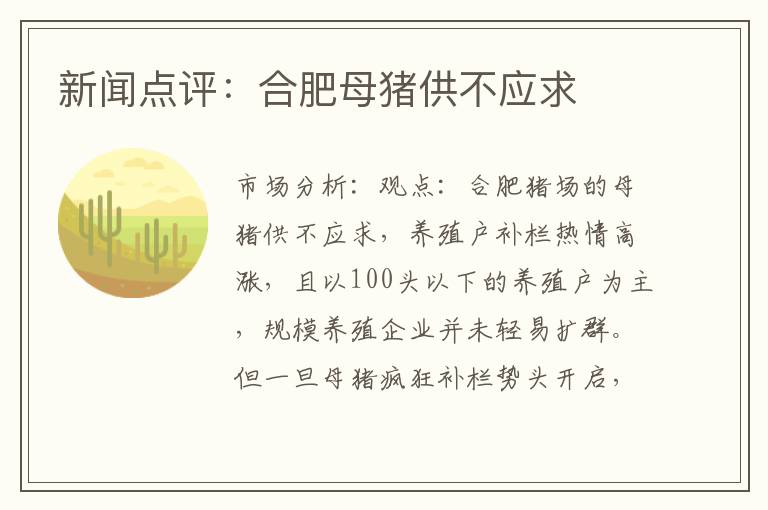新闻点评：合肥母猪供不应求
