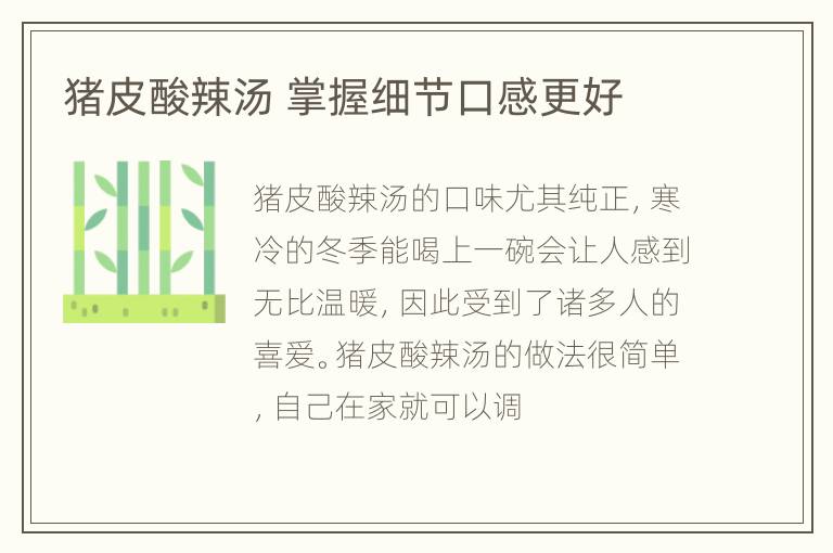 猪皮酸辣汤 掌握细节口感更好