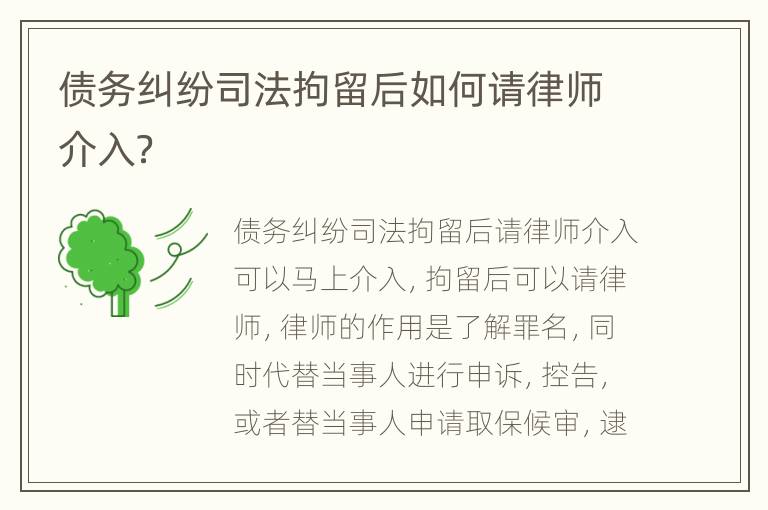 债务纠纷司法拘留后如何请律师介入？
