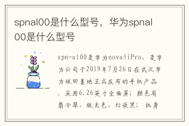 spnal00是什么型号，华为spnal00是什么型号