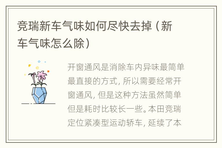 竞瑞新车气味如何尽快去掉（新车气味怎么除）