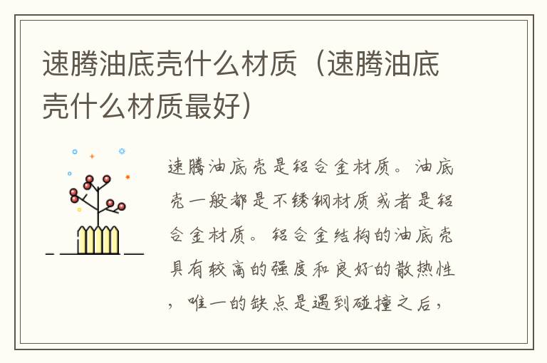 速腾油底壳什么材质（速腾油底壳什么材质最好）