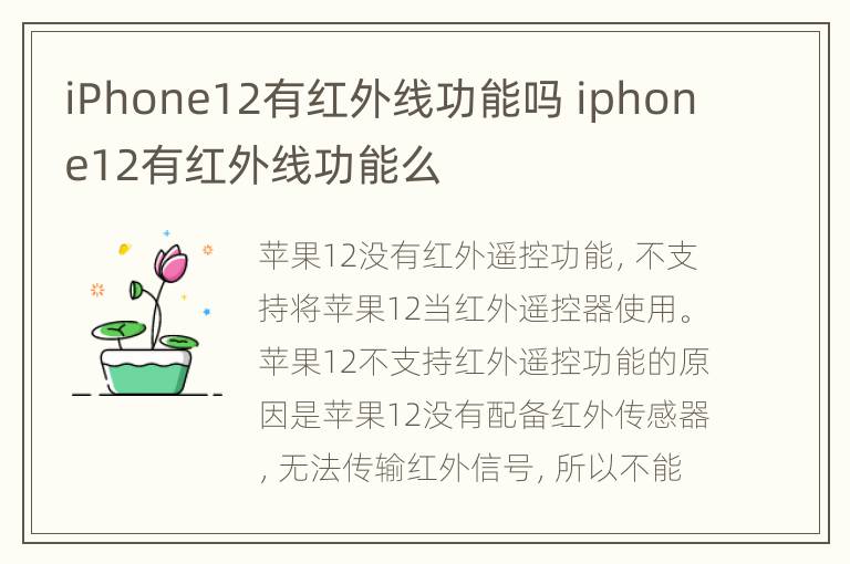 iPhone12有红外线功能吗 iphone12有红外线功能么