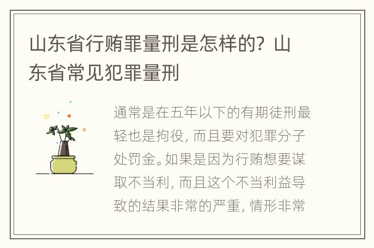山东省行贿罪量刑是怎样的？ 山东省常见犯罪量刑