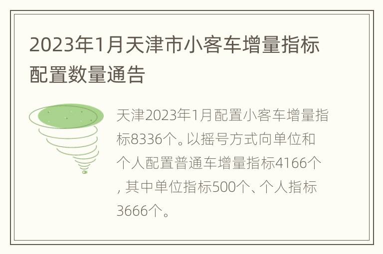 2023年1月天津市小客车增量指标配置数量通告