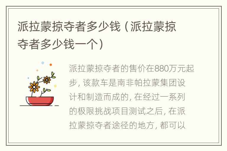 派拉蒙掠夺者多少钱（派拉蒙掠夺者多少钱一个）