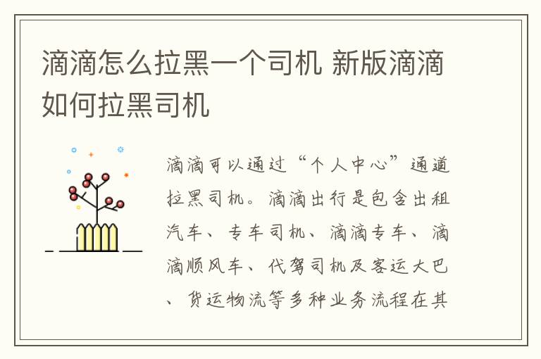 滴滴怎么拉黑一个司机 新版滴滴如何拉黑司机