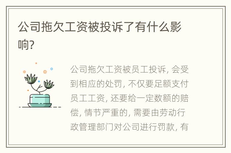 公司拖欠工资被投诉了有什么影响？
