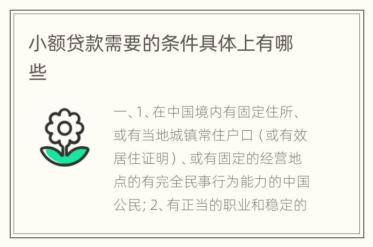 小额贷款需要的条件具体上有哪些