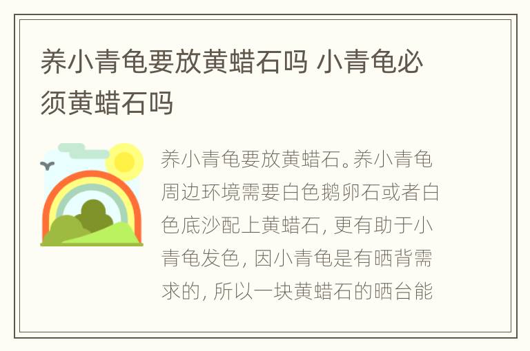 养小青龟要放黄蜡石吗 小青龟必须黄蜡石吗