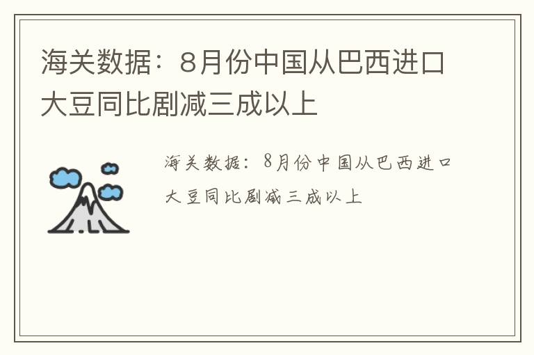 海关数据：8月份中国从巴西进口大豆同比剧减三成以上