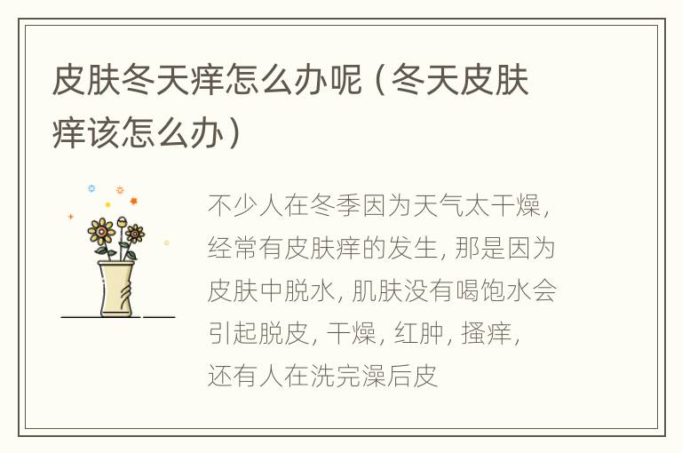 皮肤冬天痒怎么办呢（冬天皮肤痒该怎么办）
