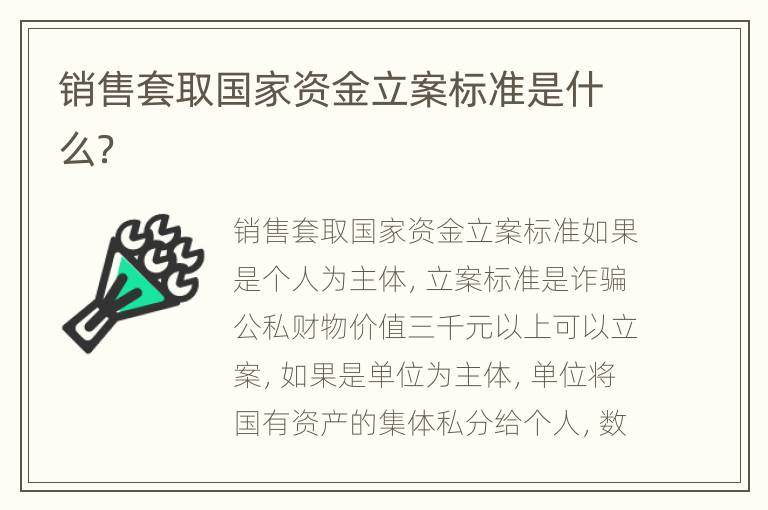 销售套取国家资金立案标准是什么？