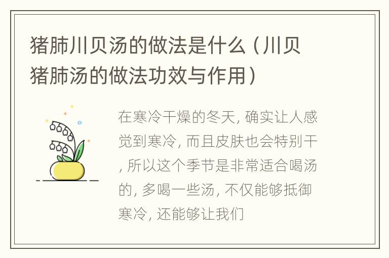 猪肺川贝汤的做法是什么（川贝猪肺汤的做法功效与作用）