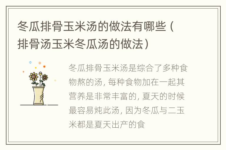 冬瓜排骨玉米汤的做法有哪些（排骨汤玉米冬瓜汤的做法）
