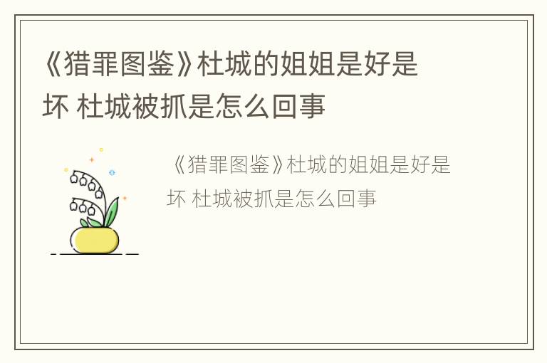 《猎罪图鉴》杜城的姐姐是好是坏 杜城被抓是怎么回事