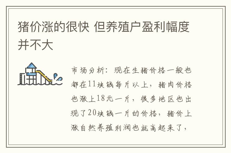 猪价涨的很快 但养殖户盈利幅度并不大