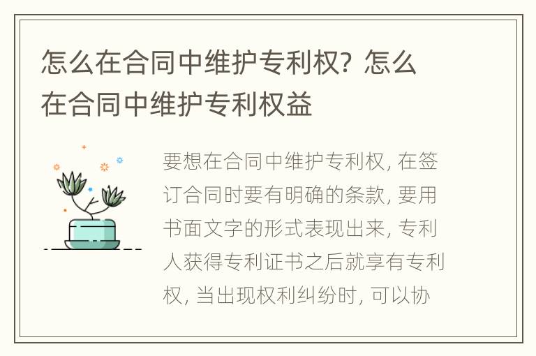 怎么在合同中维护专利权？ 怎么在合同中维护专利权益