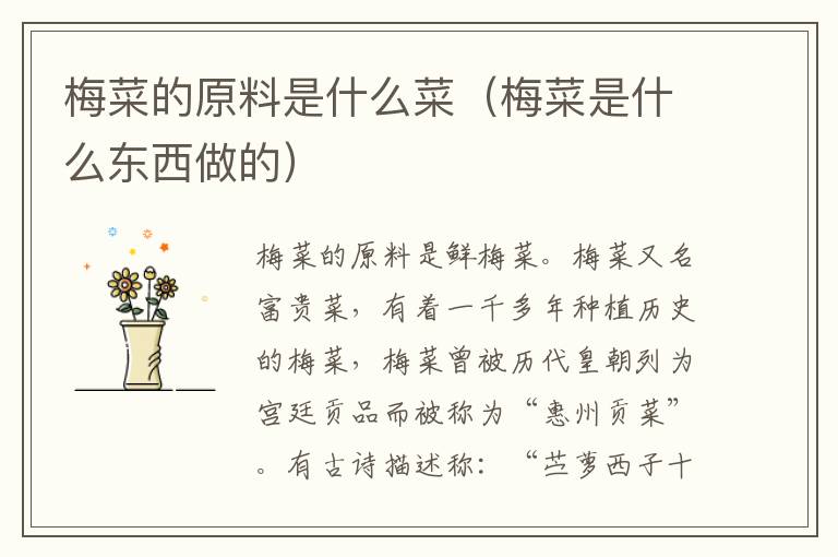 梅菜的原料是什么菜（梅菜是什么东西做的）