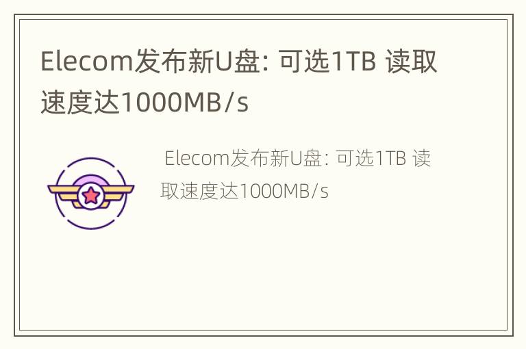 Elecom发布新U盘：可选1TB 读取速度达1000MB/s