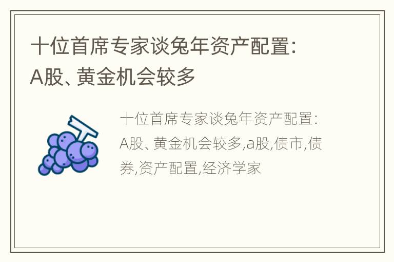 十位首席专家谈兔年资产配置：A股、黄金机会较多