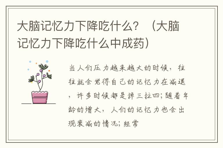 大脑记忆力下降吃什么？（大脑记忆力下降吃什么中成药）