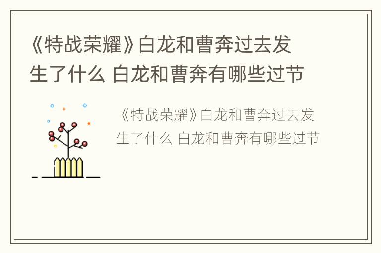 《特战荣耀》白龙和曹奔过去发生了什么 白龙和曹奔有哪些过节
