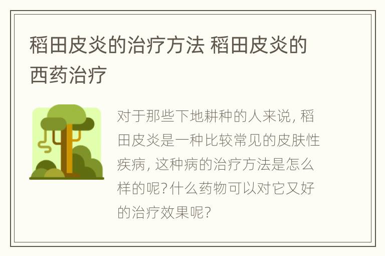 稻田皮炎的治疗方法 稻田皮炎的西药治疗