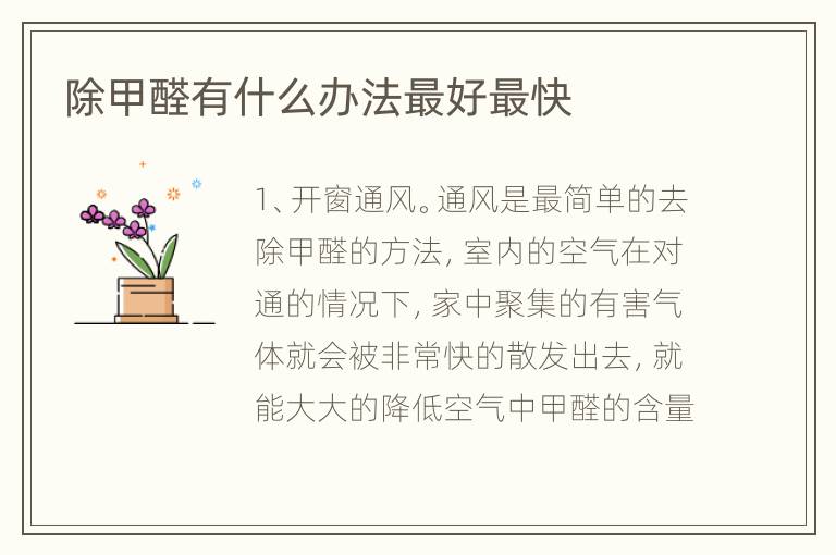 除甲醛有什么办法最好最快