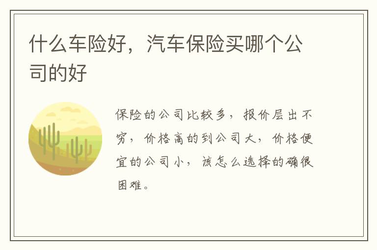 什么车险好，汽车保险买哪个公司的好