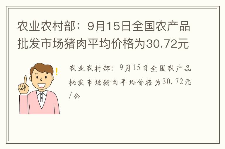 农业农村部：9月15日全国农产品批发市场猪肉平均价格为30.72元/公