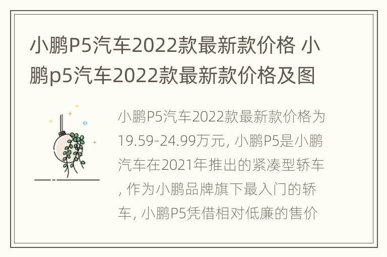 小鹏P5汽车2022款最新款价格 小鹏p5汽车2022款最新款价格及图片