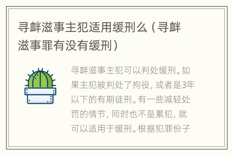 寻衅滋事主犯适用缓刑么（寻衅滋事罪有没有缓刑）