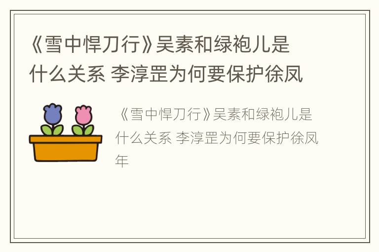 《雪中悍刀行》吴素和绿袍儿是什么关系 李淳罡为何要保护徐凤年