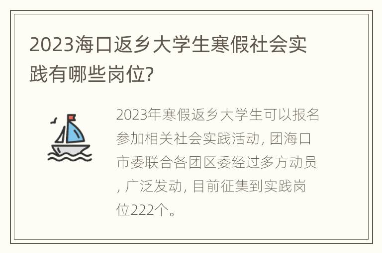 2023海口返乡大学生寒假社会实践有哪些岗位？