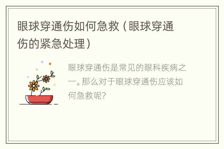 眼球穿通伤如何急救（眼球穿通伤的紧急处理）