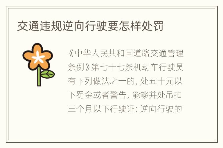 交通违规逆向行驶要怎样处罚