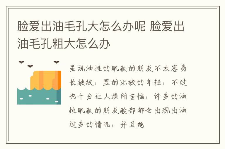 脸爱出油毛孔大怎么办呢 脸爱出油毛孔粗大怎么办