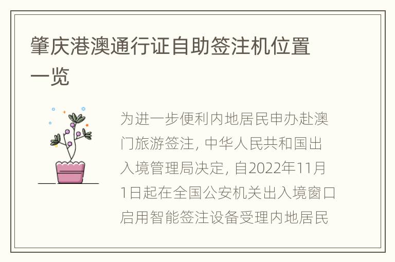 肇庆港澳通行证自助签注机位置一览