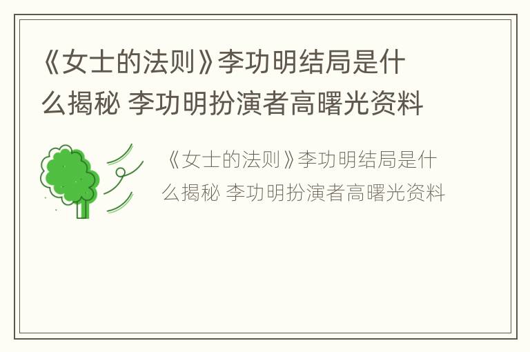 《女士的法则》李功明结局是什么揭秘 李功明扮演者高曙光资料