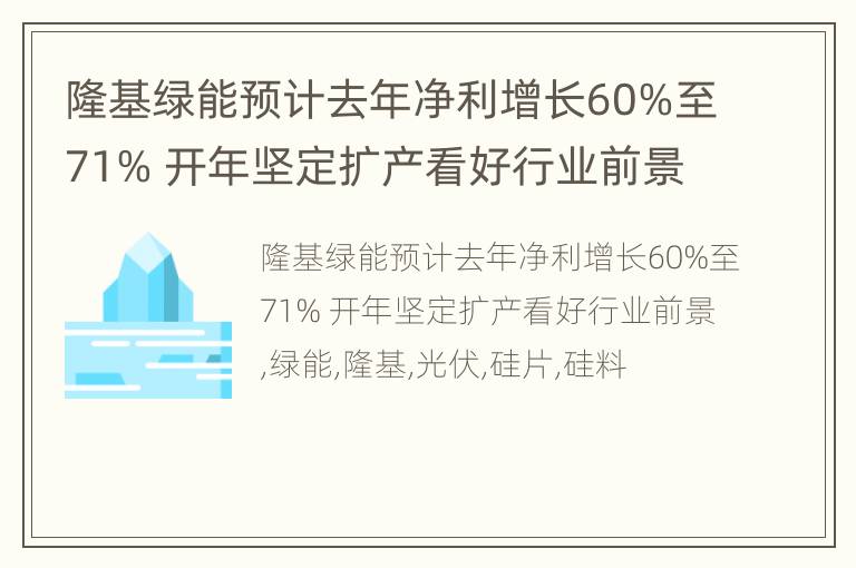 隆基绿能预计去年净利增长60%至71% 开年坚定扩产看好行业前景