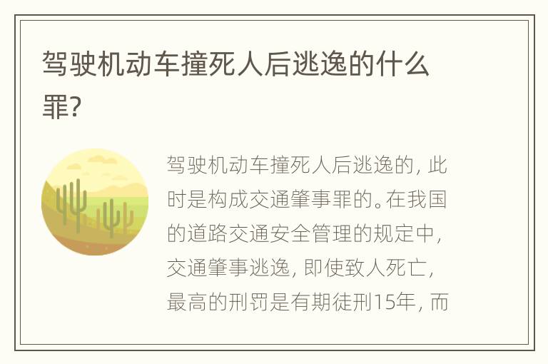 驾驶机动车撞死人后逃逸的什么罪？