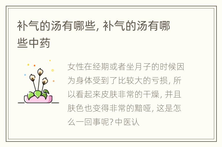 补气的汤有哪些，补气的汤有哪些中药