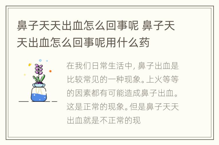 鼻子天天出血怎么回事呢 鼻子天天出血怎么回事呢用什么药