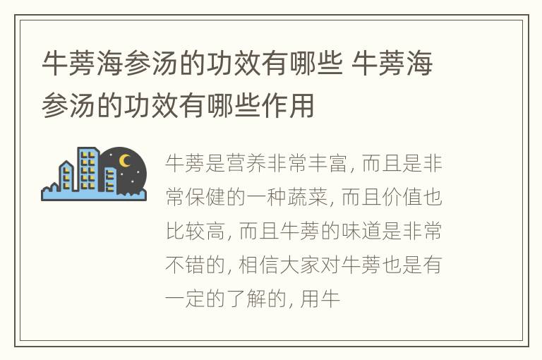 牛蒡海参汤的功效有哪些 牛蒡海参汤的功效有哪些作用