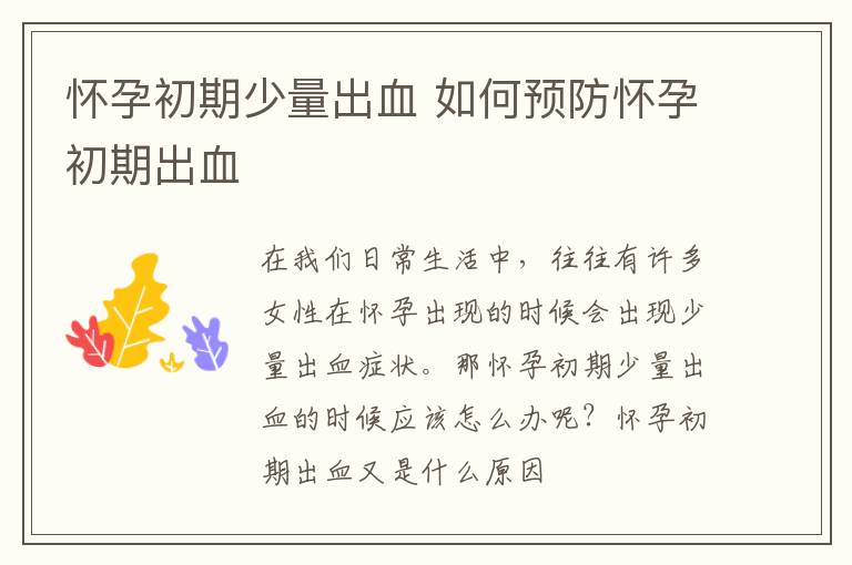怀孕初期少量出血 如何预防怀孕初期出血