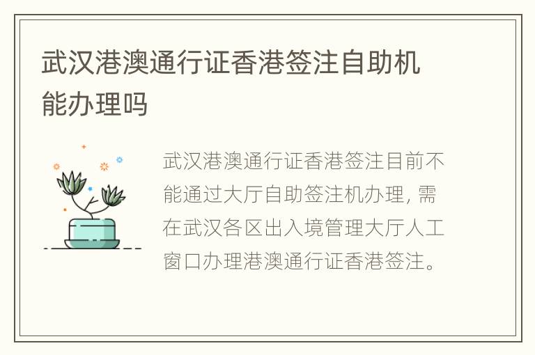 武汉港澳通行证香港签注自助机能办理吗