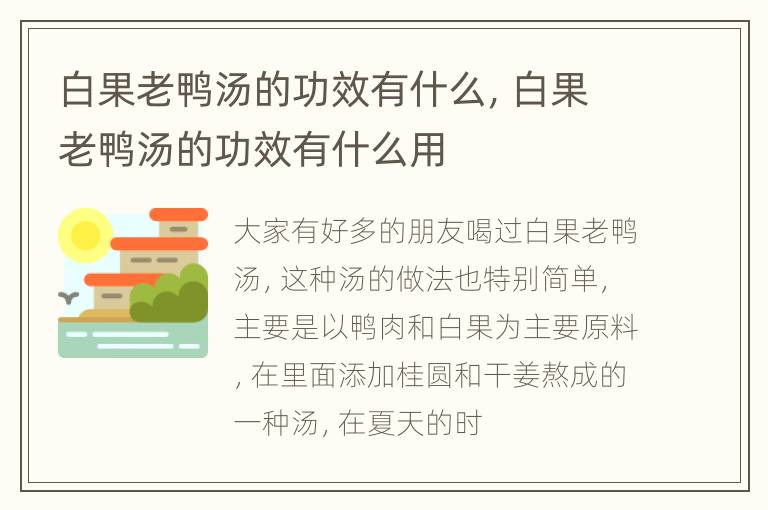 白果老鸭汤的功效有什么，白果老鸭汤的功效有什么用