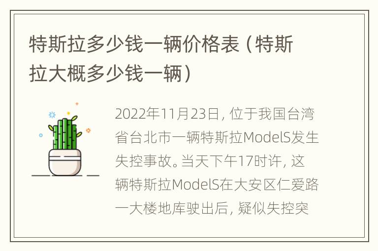 特斯拉多少钱一辆价格表（特斯拉大概多少钱一辆）