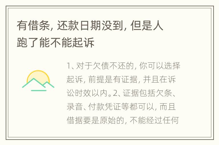 有借条，还款日期没到，但是人跑了能不能起诉